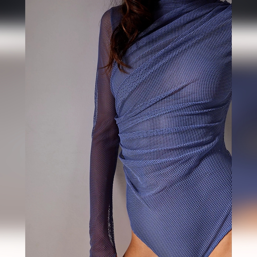 Free People On My Way Blue Mesh Bodysuit